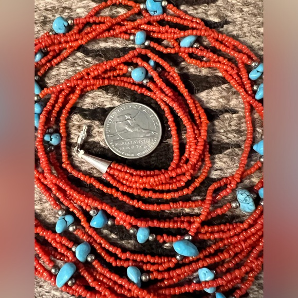 Vintage Artisan Crafted Red Coral & Turquoise 6-Strand Necklace - Picture 12 of 12